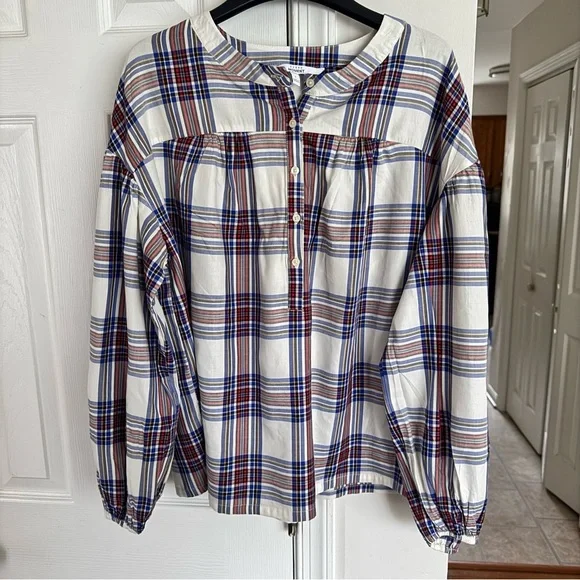 Every Moment Women's L Plaid Popover Blouse Tunic Relaxed Fit Boho Shirt Top - Picture 4 of 12